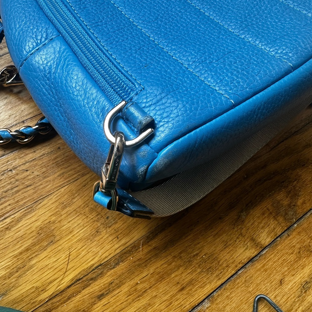 Michael Kors Bright Blue Pebbled Leather Mini Backpack with Chain Detail - Picture 5 of 7